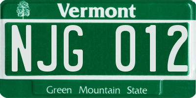 VT license plate NJG012
