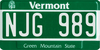 VT license plate NJG989