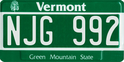 VT license plate NJG992