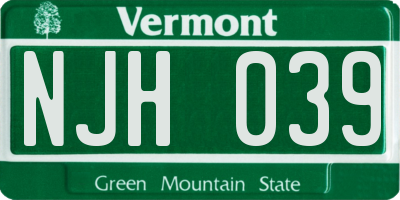 VT license plate NJH039