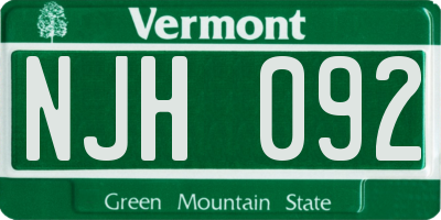 VT license plate NJH092