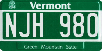 VT license plate NJH980