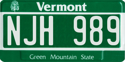 VT license plate NJH989