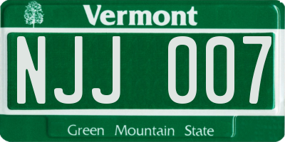 VT license plate NJJ007