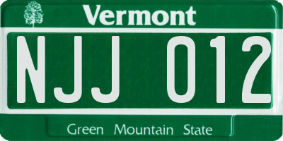 VT license plate NJJ012