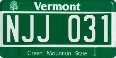 VT license plate NJJ031