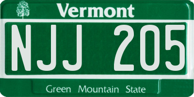 VT license plate NJJ205