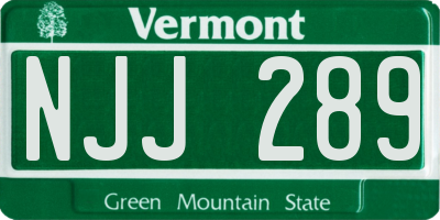 VT license plate NJJ289