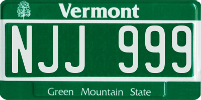 VT license plate NJJ999