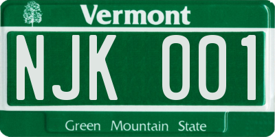 VT license plate NJK001