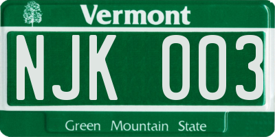 VT license plate NJK003
