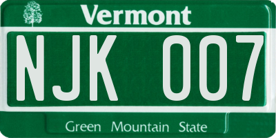 VT license plate NJK007