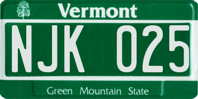 VT license plate NJK025