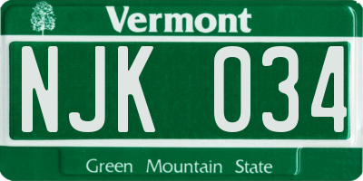 VT license plate NJK034