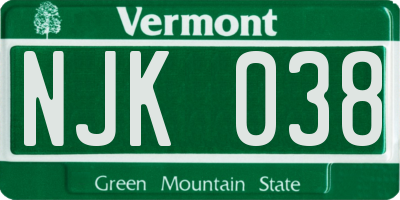 VT license plate NJK038