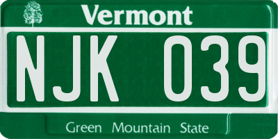 VT license plate NJK039