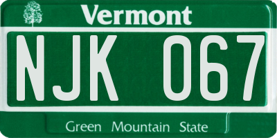 VT license plate NJK067
