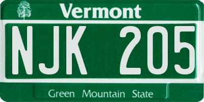 VT license plate NJK205