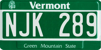 VT license plate NJK289