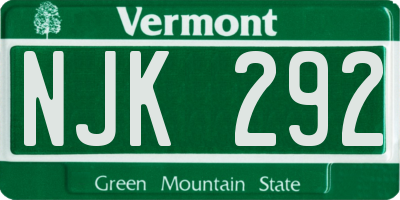 VT license plate NJK292