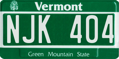 VT license plate NJK404