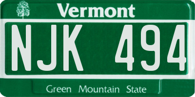 VT license plate NJK494