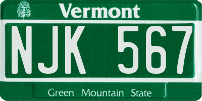 VT license plate NJK567