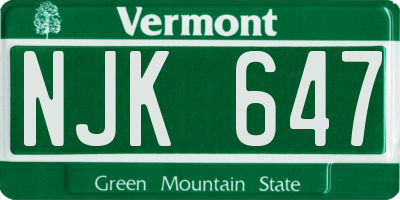 VT license plate NJK647