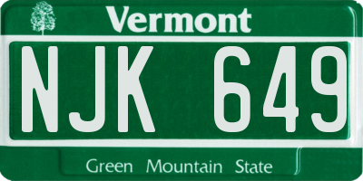 VT license plate NJK649