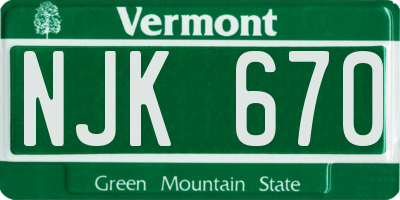 VT license plate NJK670