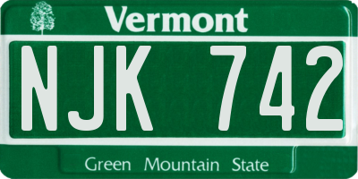 VT license plate NJK742