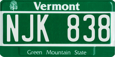 VT license plate NJK838