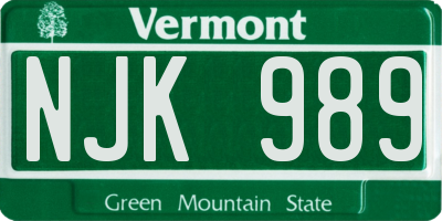 VT license plate NJK989