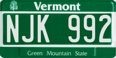 VT license plate NJK992
