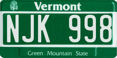 VT license plate NJK998