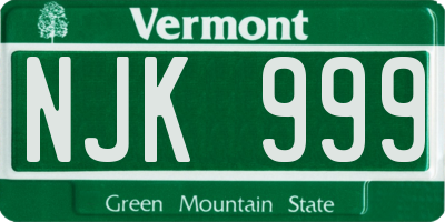 VT license plate NJK999