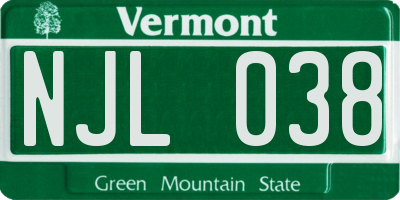 VT license plate NJL038