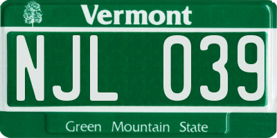 VT license plate NJL039