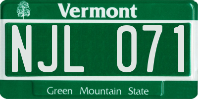 VT license plate NJL071