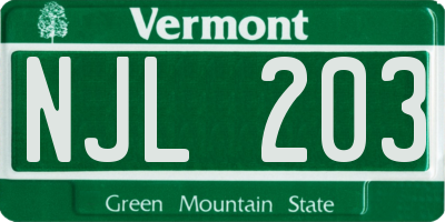 VT license plate NJL203