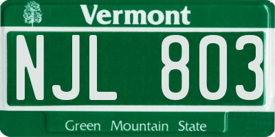 VT license plate NJL803