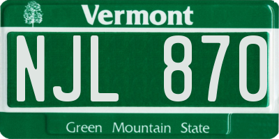 VT license plate NJL870