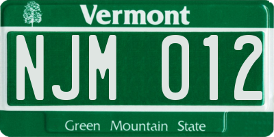 VT license plate NJM012
