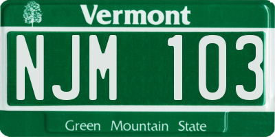 VT license plate NJM103