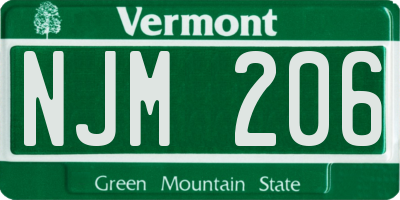 VT license plate NJM206