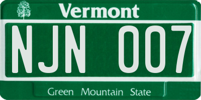 VT license plate NJN007