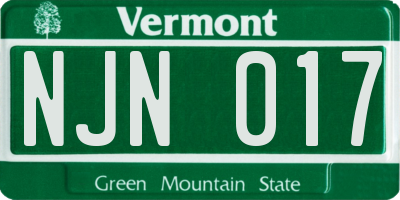 VT license plate NJN017