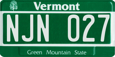 VT license plate NJN027