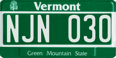 VT license plate NJN030