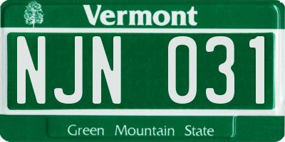 VT license plate NJN031